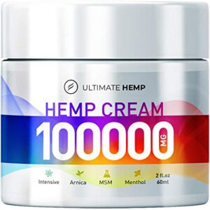 Hemp Ultimate Pain Relief Cream – 100 000MG – Relieves Muscle, Joint Pain, Lower Back Pain, Knees, and Fingers – Inflammation – Hemp Extract Remedy – Hemp Oil with MSM – Arnica