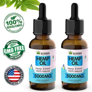(2 Pack) Organic Hemp Oil Tincture 5000mg for Pain Relief, Stress and Anxiety Relief, Improve Sleep – 100% Natural Hemp Extract, Vegan Hemp Oil Extract- Made in USA