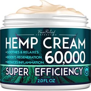 Hemp Pain Relief Cream 60,000 Mg – Natural Hemp Extract Cream for Arthritis, Back Pain & Muscle Pain Relief – Efficient Inflammation Cream & Carpal Tunnel Relief – Made in USA – Good for Skin Health