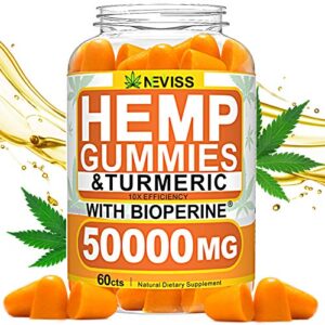 Hemp Gummiés with Turmeric & Bioperine 50000 MG, Hemp Gummiés for Pain and Anxiety Relief, Stress & Inflammation Relief, Sleep, Calm & Mood Support, 100% Natural Organic Hemp Gummiés Made in USA