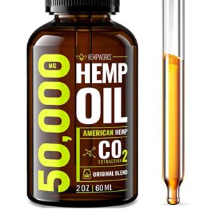 Hemp Oil 50000 MG Extra Efficacy – Stress & Anxiety Relief – Made in The USA – 100% Natural & Safe Hemp Oil – Immune Support – Anti-Inflammatory & Joint Support – Ideal Omega 3, 6, 9 Balance