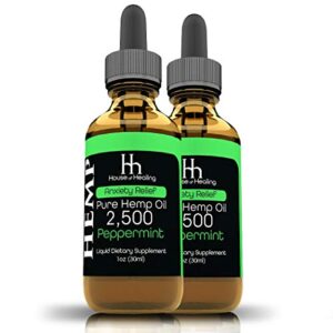 (2 Pack) House of Healing Hemp Oil Drops : Hemp Seed Extract : May Help with Pain, Anxiety, Inflammation, Sleep and More : Rich in Omega 3,6,9 : Peppermint Flavor (2 Pack: 2,500mg)