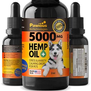 Hemp Oil for Dogs Cats – 5000mg – Joint Pain and Anxiety Relief, Arthritis, Seizures – Vitamins A, E – Omega 3, 6 & 9-100% Organic Calming Drops