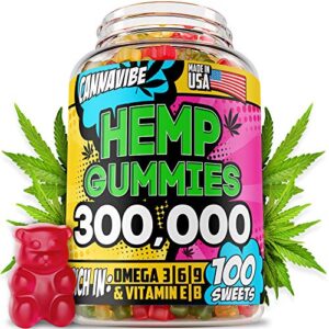 Hemp Gummies – 300,000, 3,000 per Gummy, 100PCS – Stress, Insomnia & Anxiety Relief – Made in USA – Tasty & Relaxing Herbal Gummies – Premium Extract – Mood & Immune Support – Omega 3-6-9 Complex