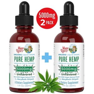 (2 Pack) Organic Pure Hemp Oil 5000mg by MaryRuth’s for Pain & Stress Relief – Powerful for Ingestible & Topical Use – Non-GMO – Vegan – Plant Based – Unflavored – 1 oz