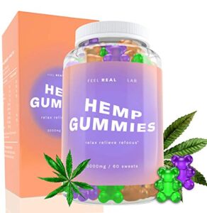 Hemp Gummies – Hemp Extract Hand Infused Gummy Bears for Anxiety Relief, Stress Relief, Natural Calm & Pain Relief – Organic, Gluten-Free & Vegan with Omega 3-6-9, Vitamin E & Vitamin A