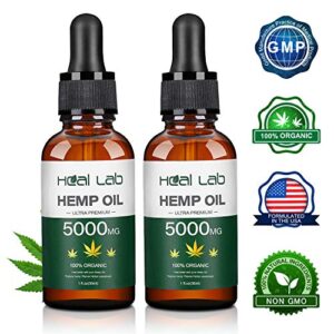 (2 Pack) Hemp Oil Extract 5000MG for Pain Relief and Anxiety – 100% Organic Hemp Extract – Helps Improve Sleep, Skin and Hair – GMO Free