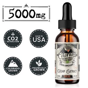 Hemp Oil for Pain & Anxiety Relief – 5000mg of Pure Extract – Best Premium Organic – Colorado Grown – 100% Natural Sleep Aid – High in Omega 3-6-9 – Helps Brain Skin & Hair – Zero THC CBD Cannabidiol