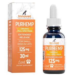 Innovet Pet Products – PurHemp+ Hemp Oil for Dogs and Cats: 100% Organic Natural Calming Drops – Anxiety Support – Hip and Joint Health – Pain Relief for Pets: Made in The USA (125mg PurHemp+)