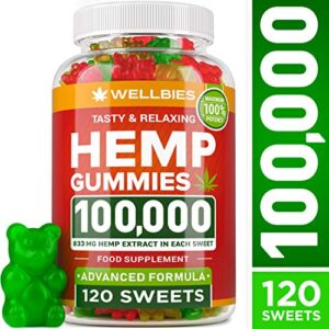 Hemp Gummies 100,000 – Premium Hemp Gummy Bears for Stress & Anxiety Relief – Made in USA – Hemp Extract Natural Calm Gummies – Efficient with Inflammation, Stress & Sleep Issues – Omega 3 Gummies