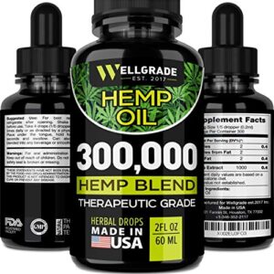 Hemp Oil 300,000 for Pain Relief, Relaxation, Better Sleep, All Natural, Pure Extract, Vegan Friendly
