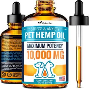 Hemp Oil for Dogs and Cats – Maximum Potency 10,000mg, 2oz – Premium Hеmp Oil Drops for Stress & Anxiety Relief – USA Made Advanced Formula – Supports Hip & Joint Health, Natural Inflammation Relief