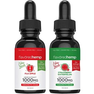 (2-Pack) Hemp Oil Extract for Pain, Anxiety & Stress Relief – Fuji Apple & Watermelon 1000MG of Organic Hemp Extract – Grown & Made in USA – 100% Natural Hemp Drops -Helps with Sleep, Skin & Hair