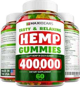 MAXIBEARS Hemp Gummies 400,000 – Promotes Relaxation & Healthy Sleep – Stress, Insomnia & Anxiety Relief – Made in USA – Tasty Herbal Gummies – Premium Extract – Mood & Immune Support