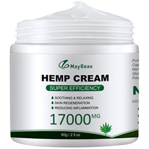 Hemp Pain Relief Cream, MayBeau 17000Mg Hemp Cream for Inflammation & Sore Muscles, Natural Hemp Extract Cream Help Relieves Inflammation, Neck, Knee, Muscle, Joint & Back Pain 2oz