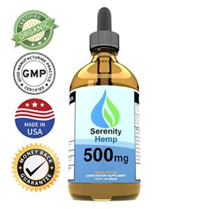 Serenity Hemp Oil – 2 fl oz 500 mg Orange Flavored – Relief for Stress, Inflammation, Pain, Sleep, Anxiety, Depression, Nausea – Rich in Vitamin E, Vitamin B, Omega 3,6,9 and More! Certified Organic