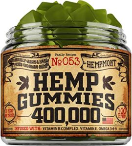 HEMPMONT Hemp Extract Gummies 400,000 – Natural Calm & Mood Hemp Oil Gummies – Made in USA – Anxiety & Stress Relief – Hemp Supplement – Rich in Omega 3-6-9 – Effective Sleep Improvement – 100 Gummies