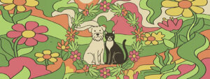 is CBD safe for dogs and cats — dog and cat with botanical wreath